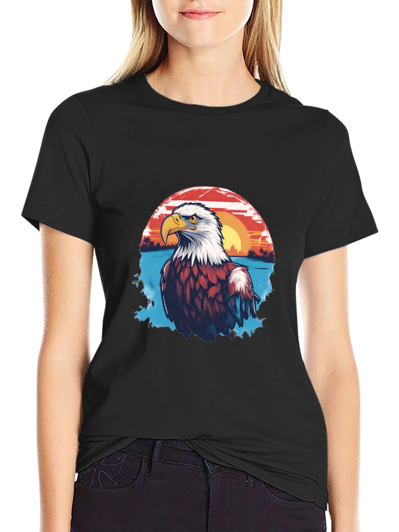 Eagle Sunset Graphic Black T-Shirt
