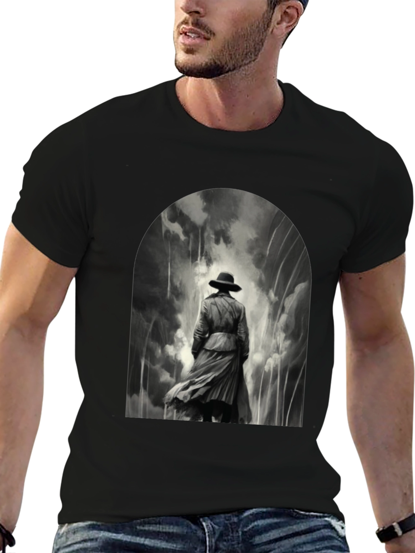 Noir Detective Graphic Tee - Stylish Black T-Shirt