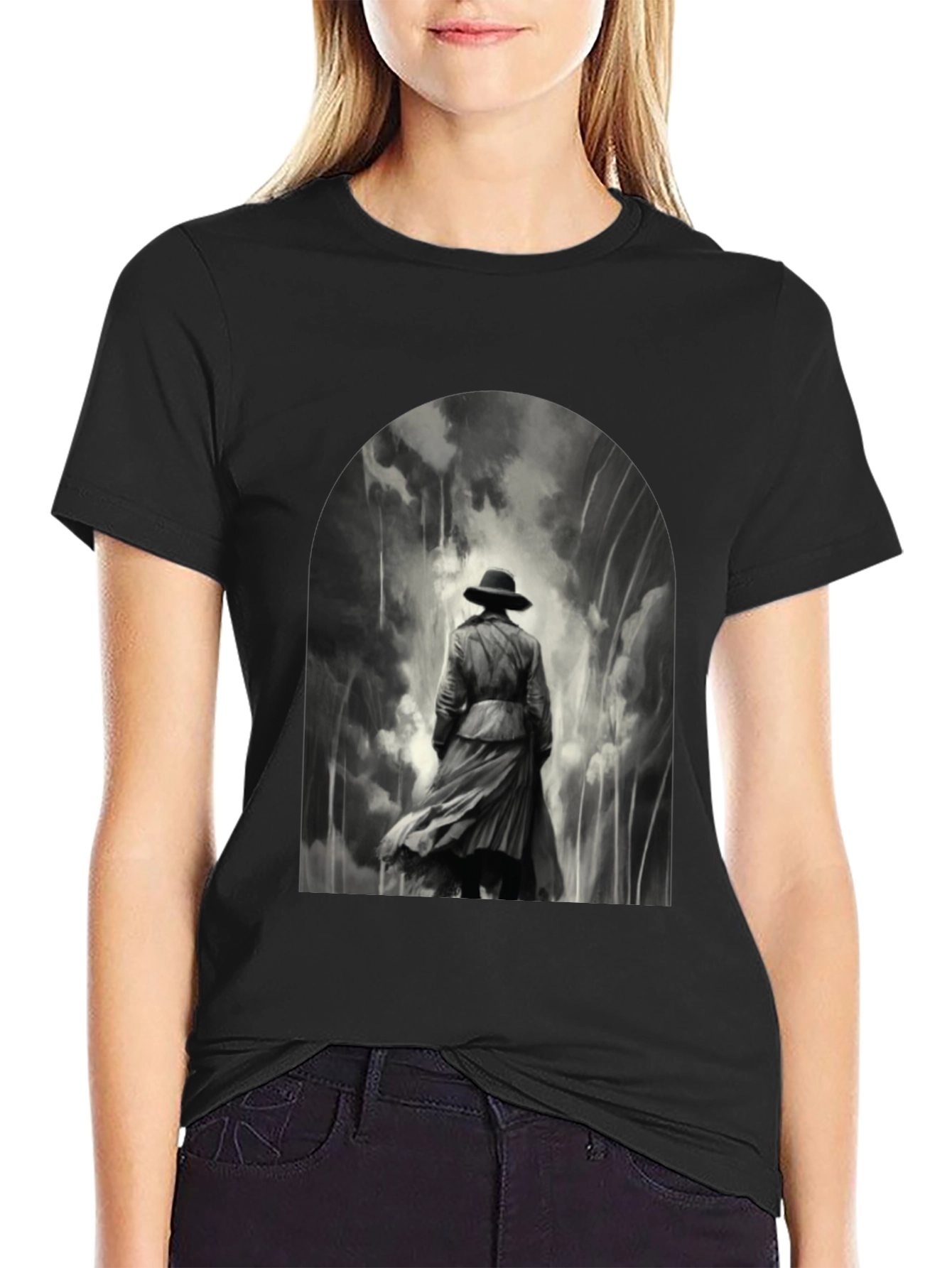 Noir Detective Graphic Tee - Stylish Black T-Shirt