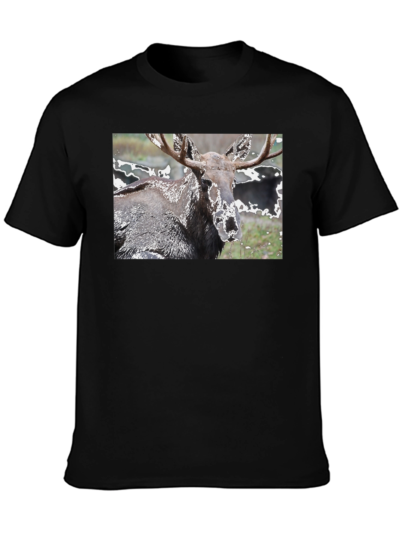 Moose Graphic Print Black T-Shirt