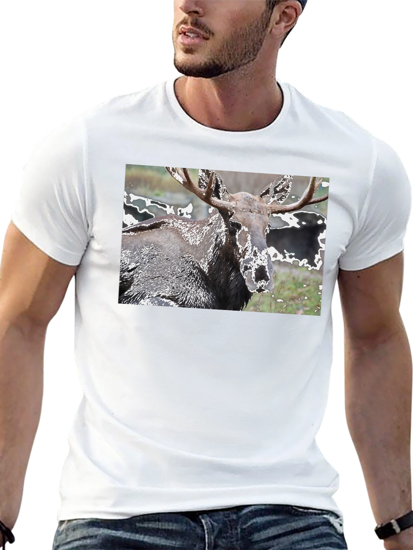 Moose Graphic Print Black T-Shirt