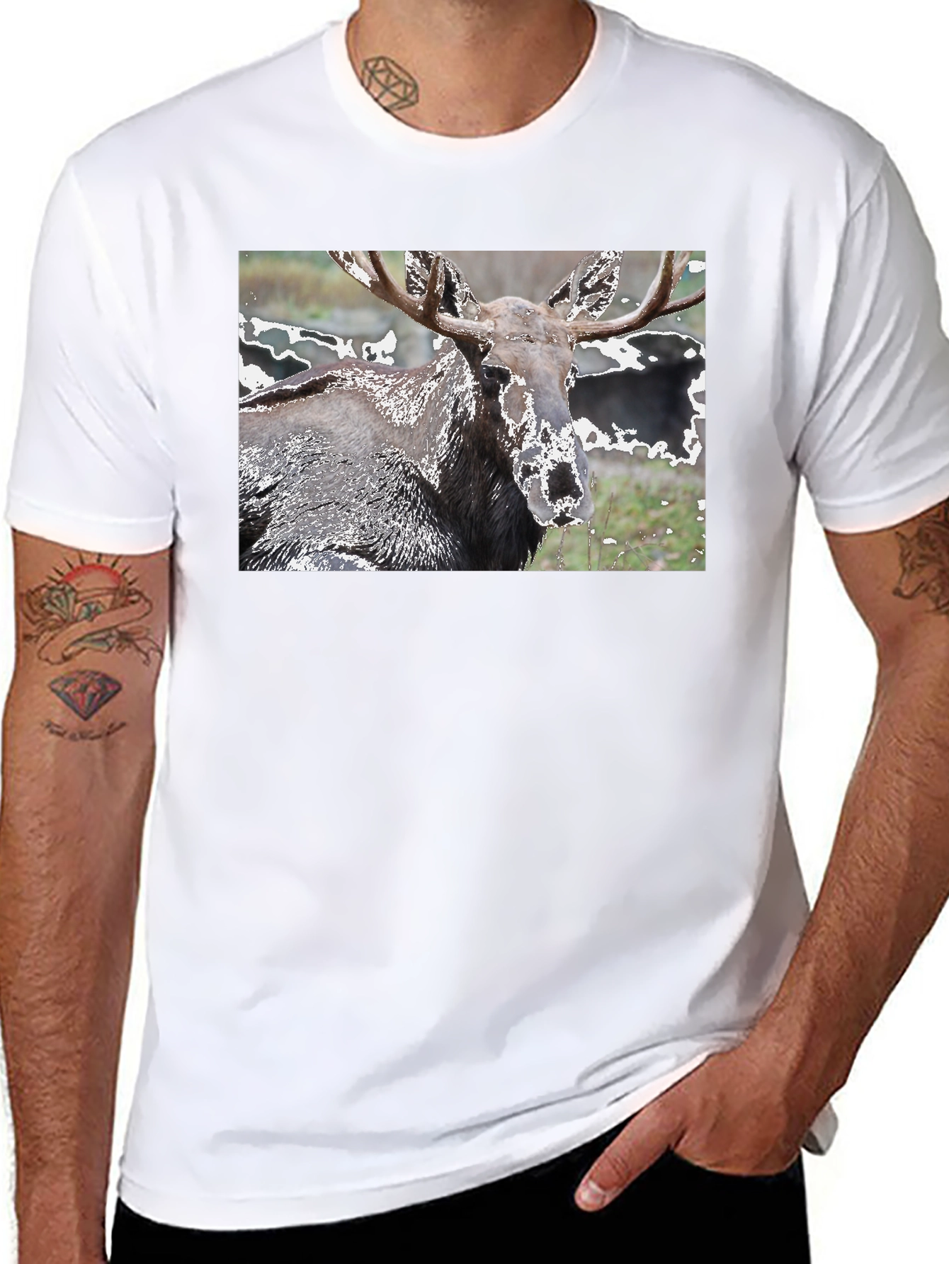 Moose Graphic Print Black T-Shirt