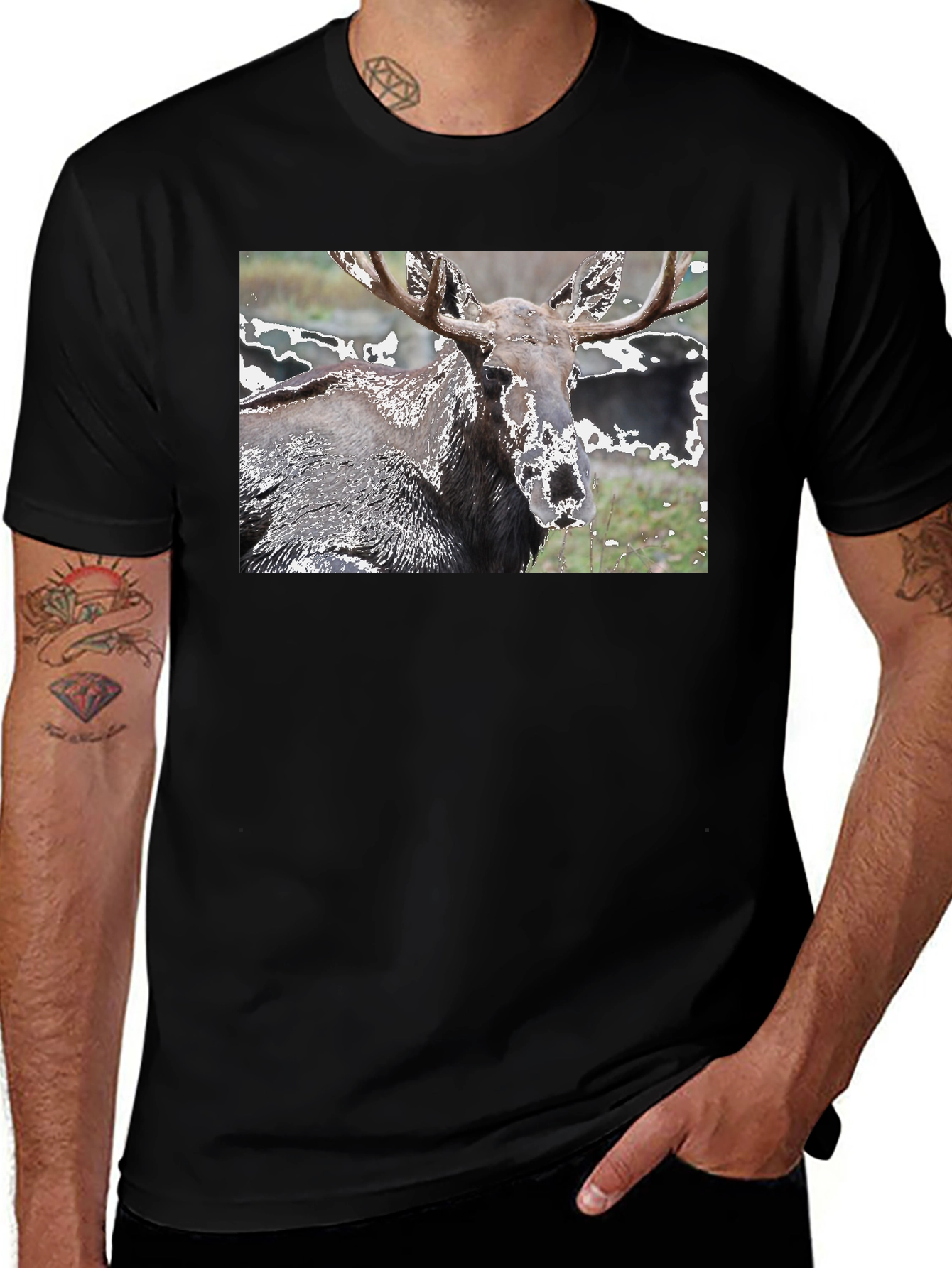 Moose Graphic Print Black T-Shirt