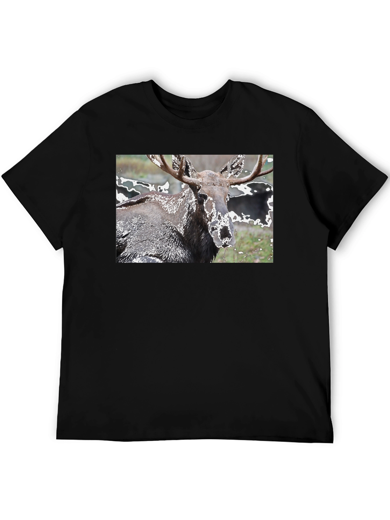 Moose Graphic Print Black T-Shirt