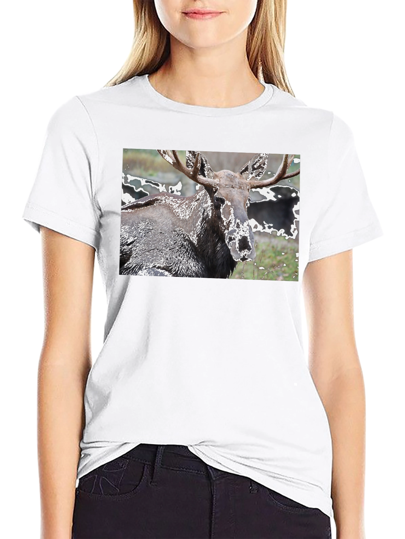 Moose Graphic Print Black T-Shirt