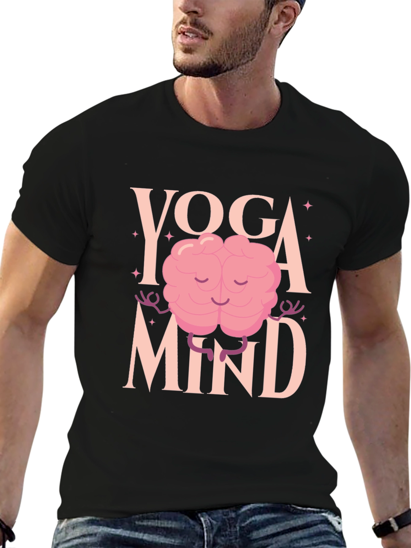 Yoga Mind Black T-Shirt - Meditating Brain Design