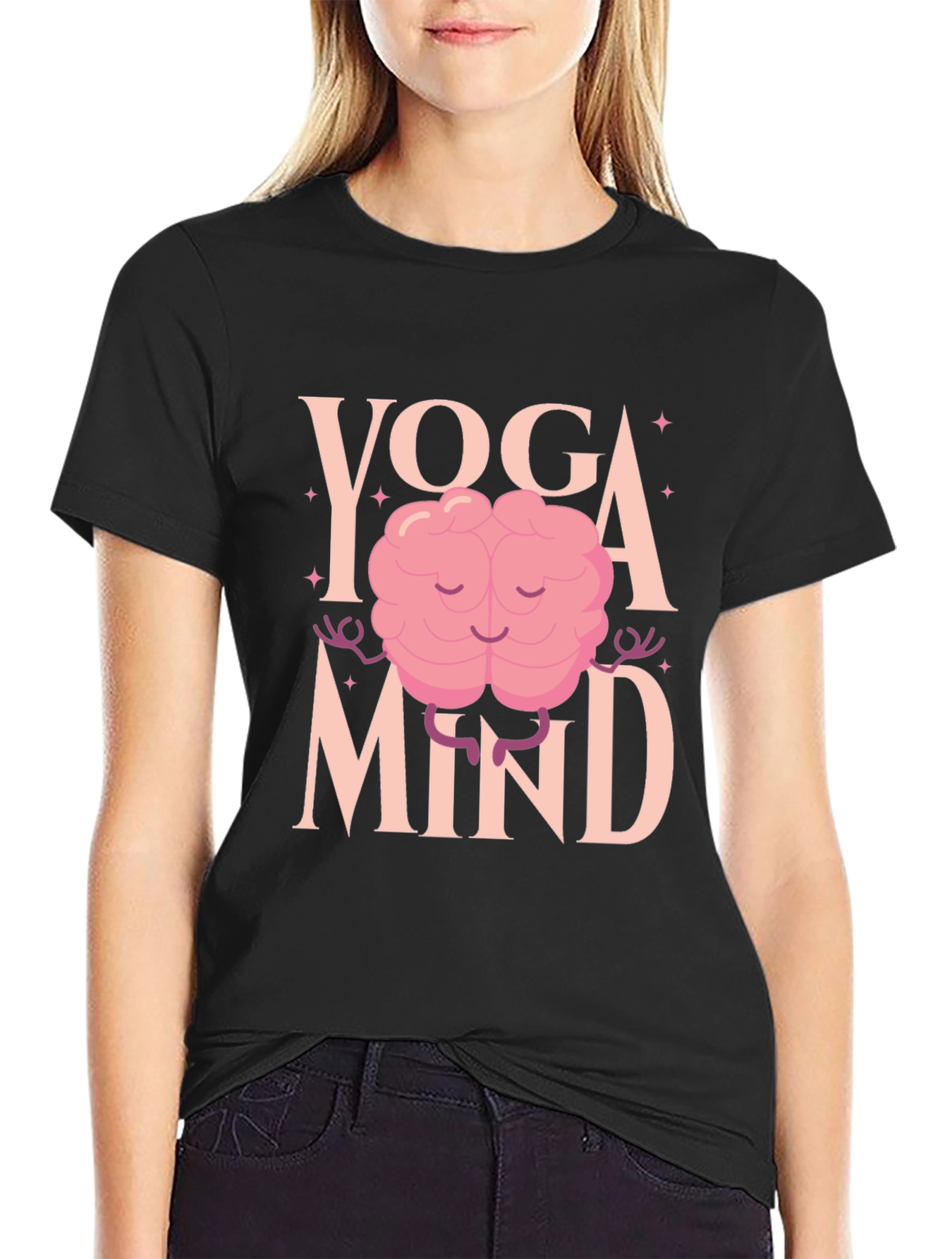 Yoga Mind Black T-Shirt - Meditating Brain Design