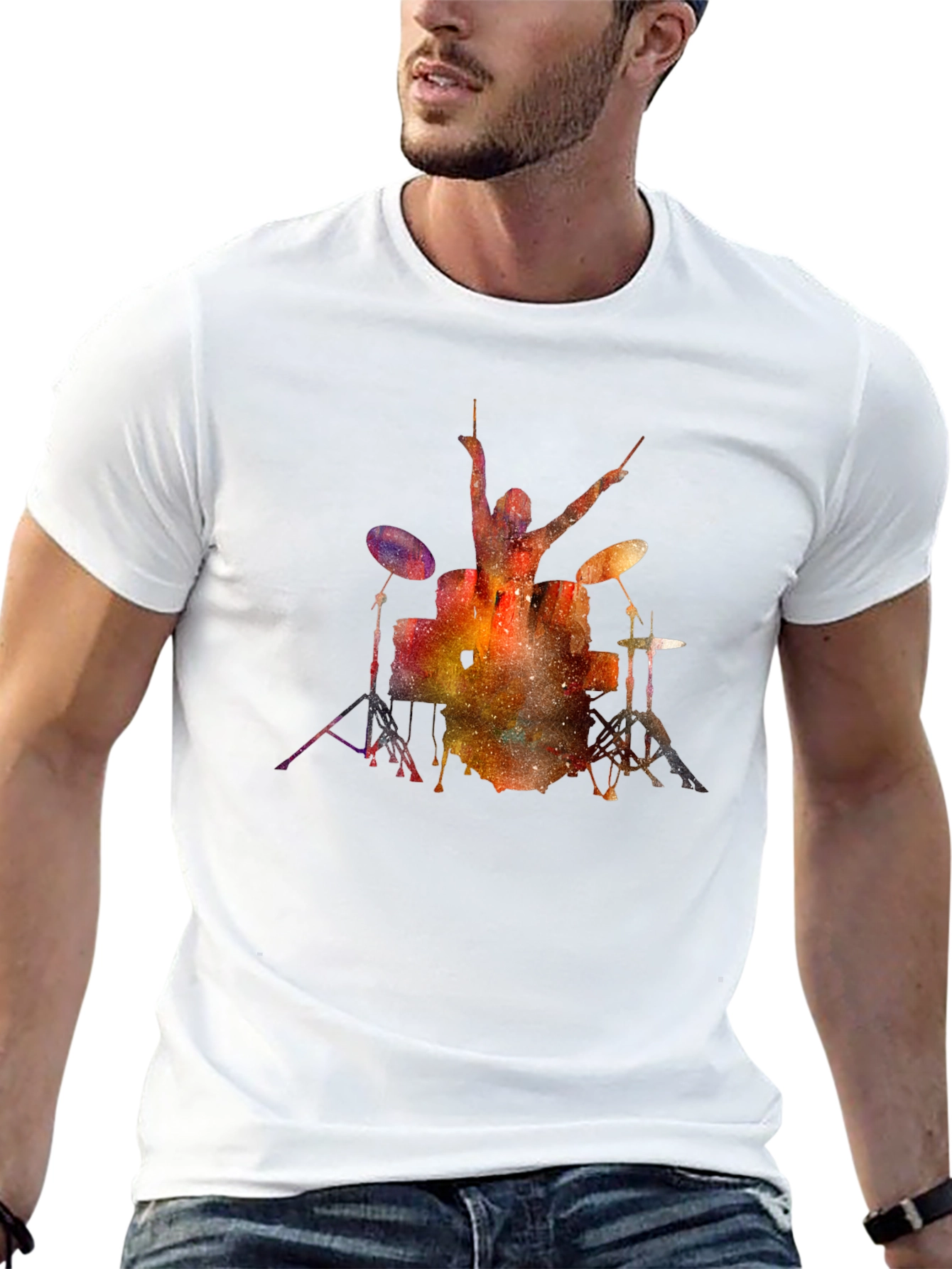 Cosmic Drummer T-Shirt - Black Cotton Tee