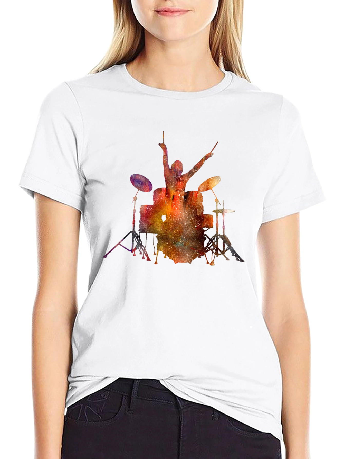 Cosmic Drummer T-Shirt - Black Cotton Tee