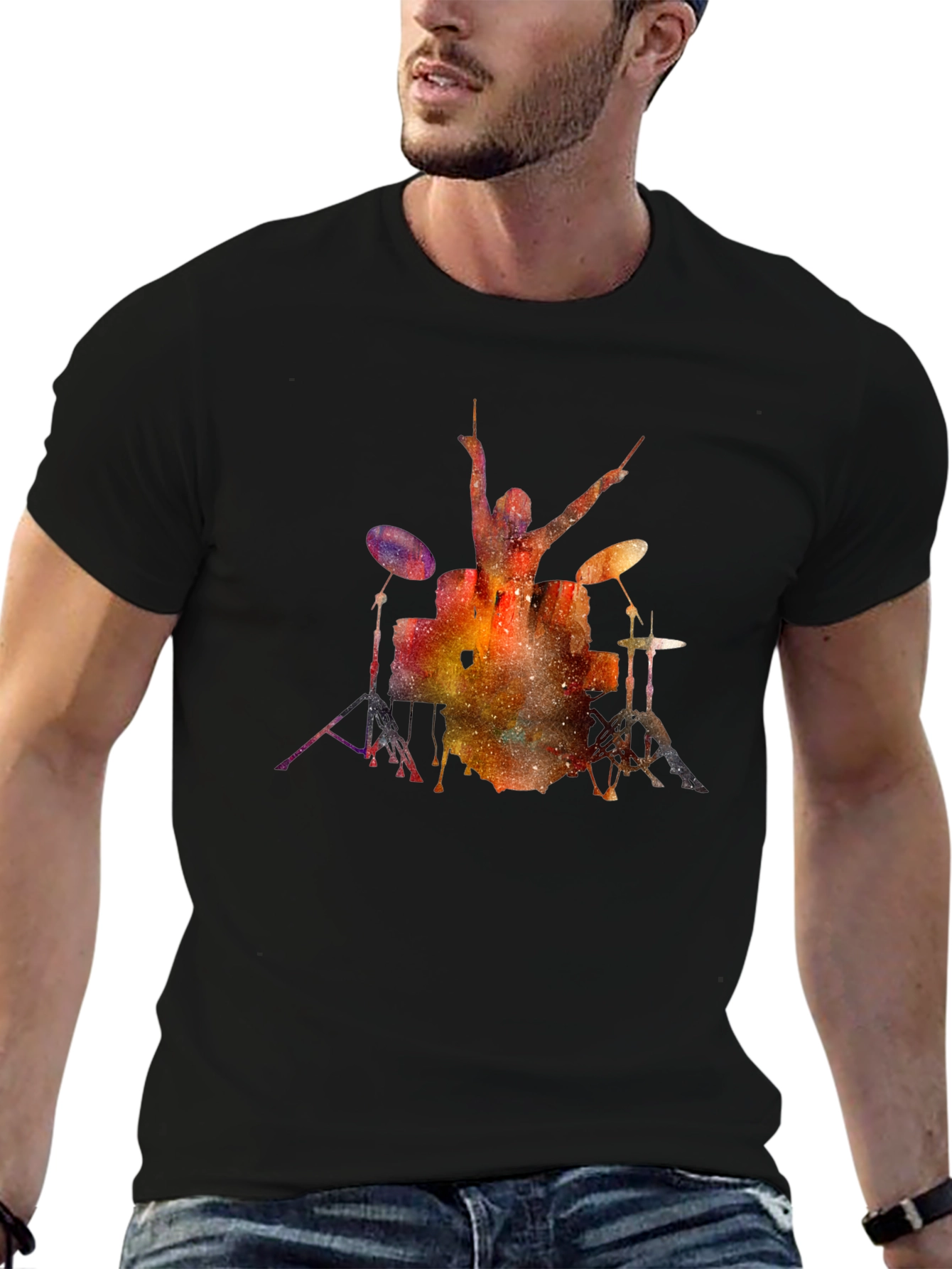 Cosmic Drummer T-Shirt - Black Cotton Tee