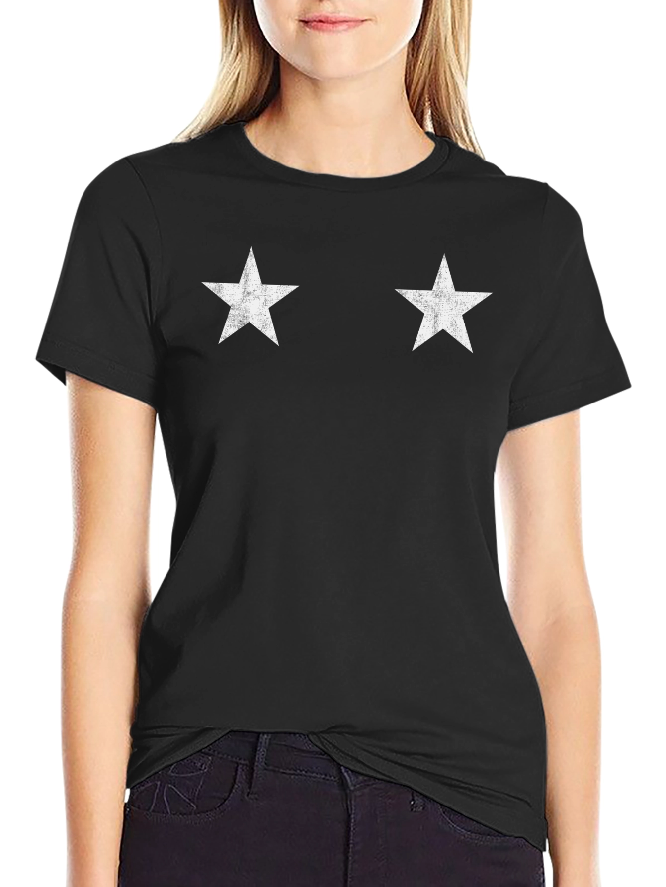 Mens Black T-Shirt with White Star Design