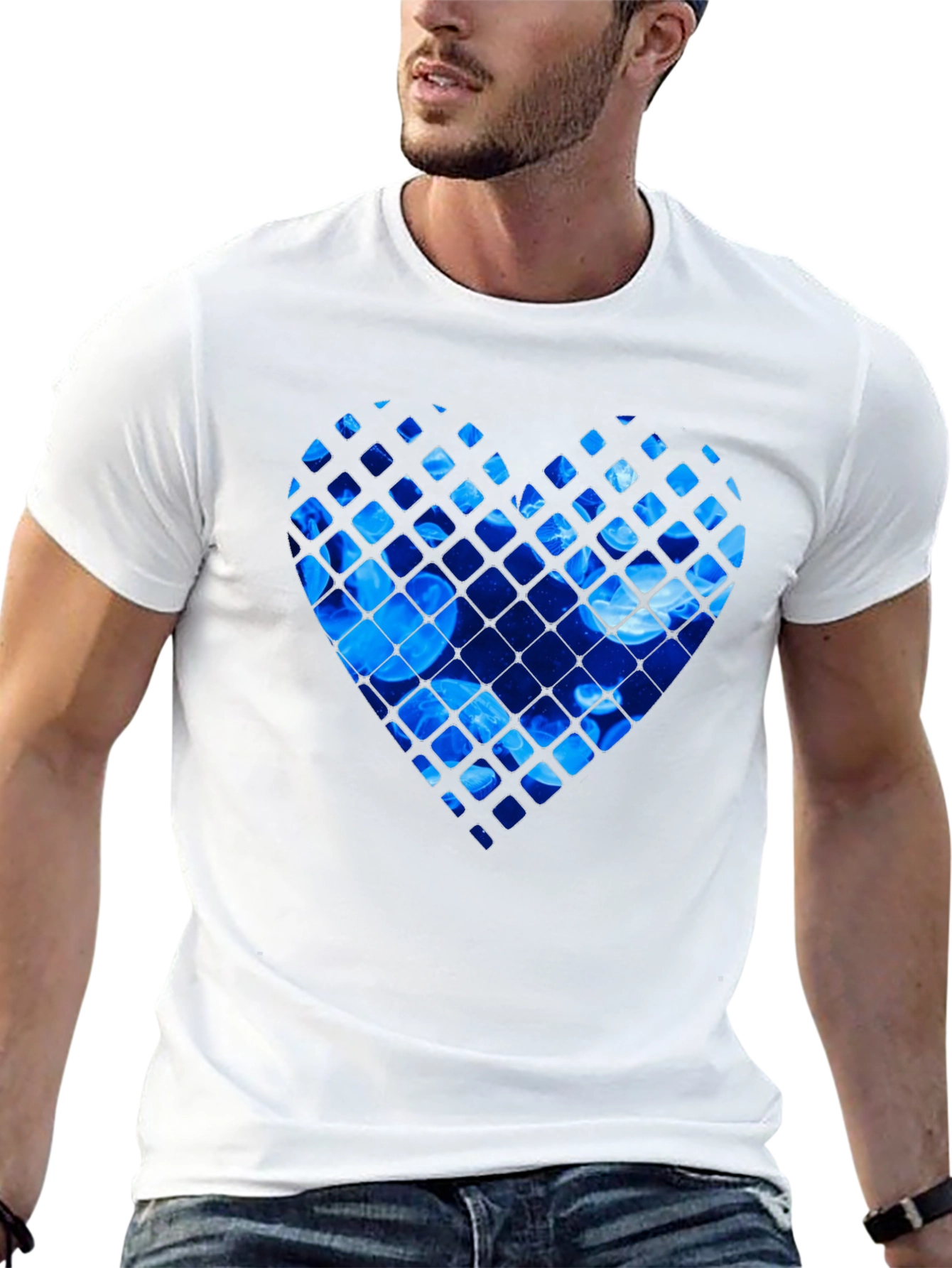 Blue Jellyfish Heart Graphic Black T-Shirt