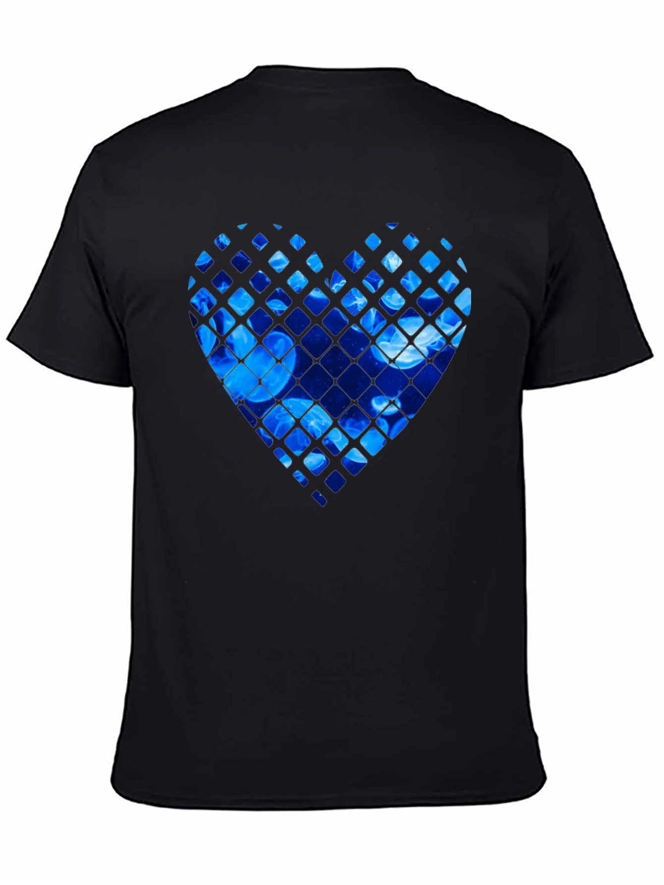 Blue Jellyfish Heart Graphic Black T-Shirt