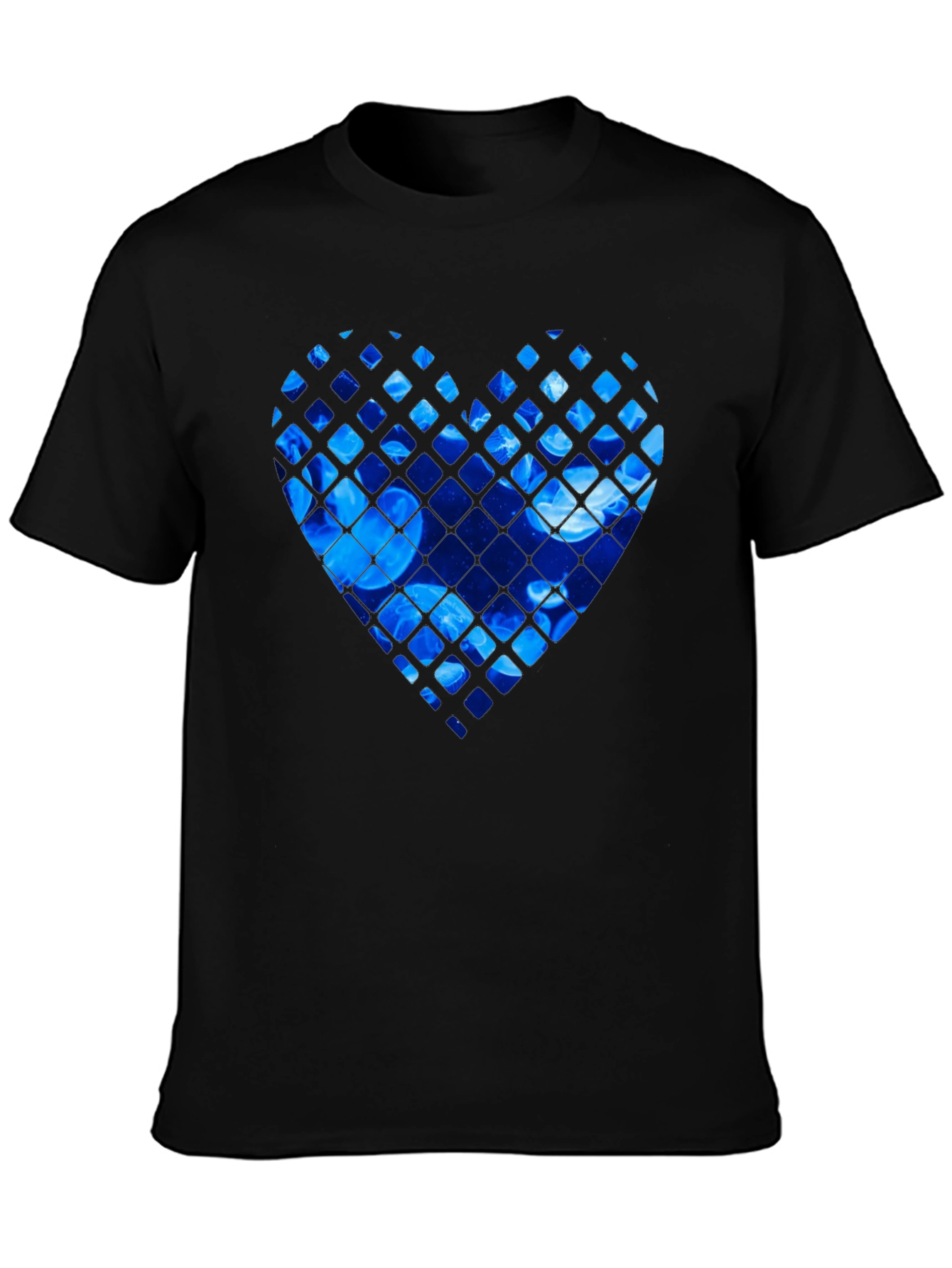 Blue Jellyfish Heart Graphic Black T-Shirt