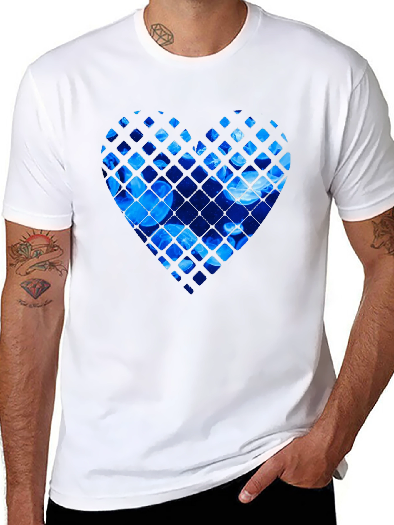 Blue Jellyfish Heart Graphic Black T-Shirt