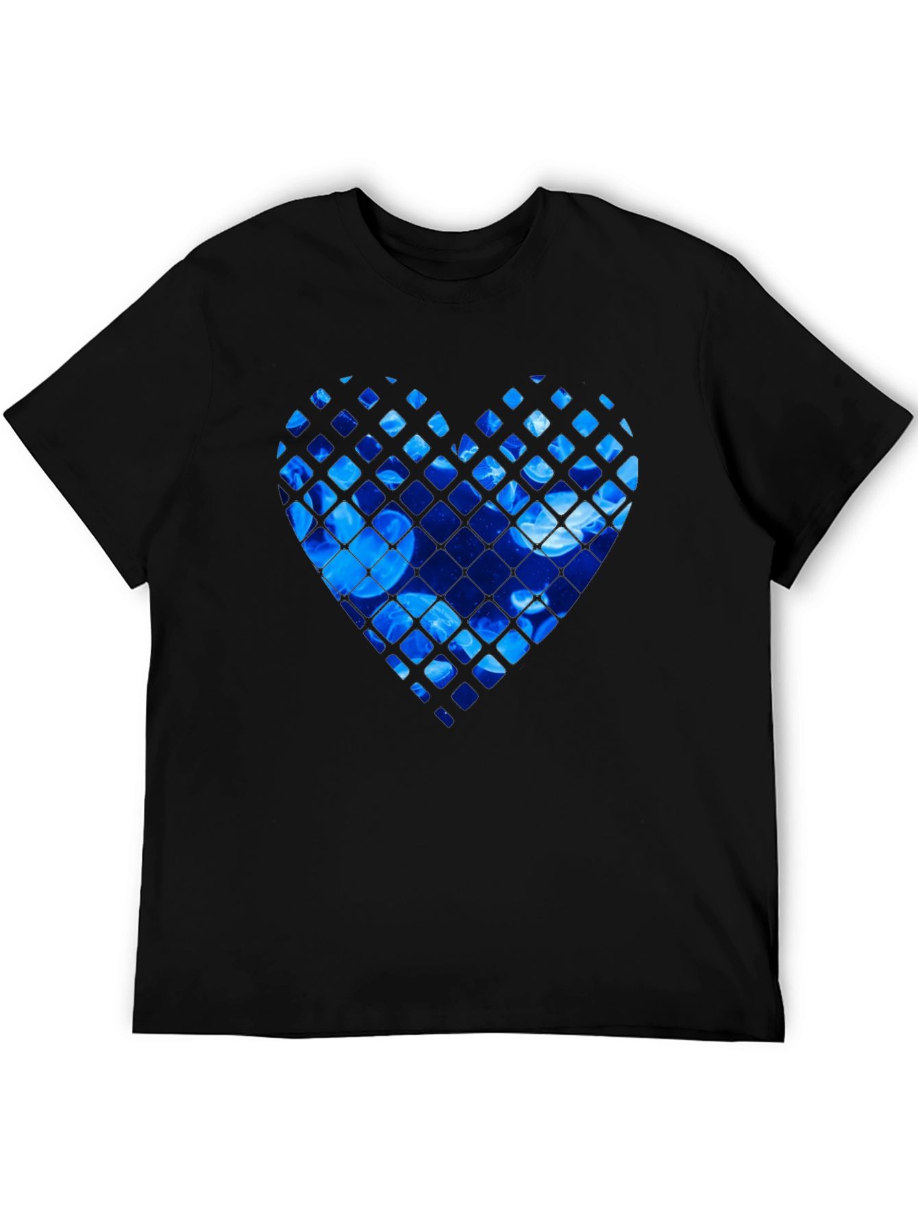 Blue Jellyfish Heart Graphic Black T-Shirt