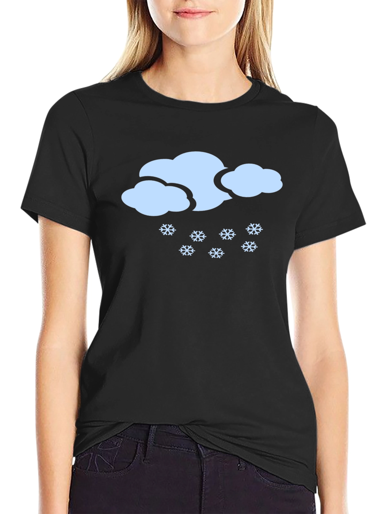 Snowy Cloud Graphic Tee - Black Cotton Casual T-Shirt
