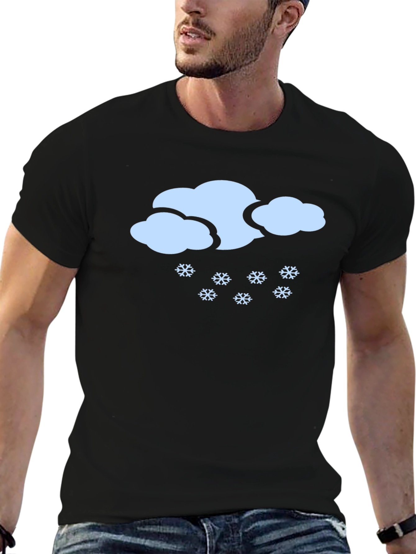 Snowy Cloud Graphic Tee - Black Cotton Casual T-Shirt