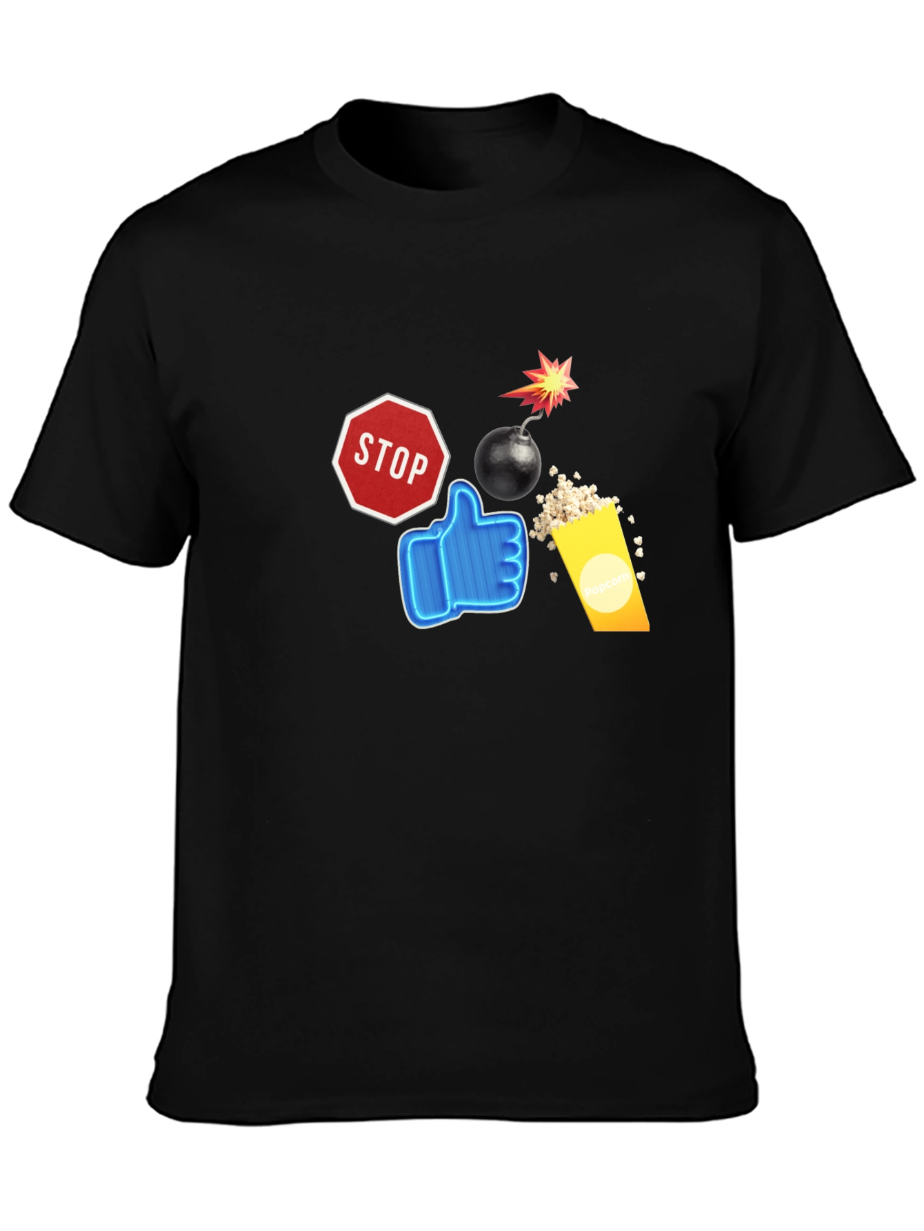 Stop Like Popcorn Bomb Black T-Shirt