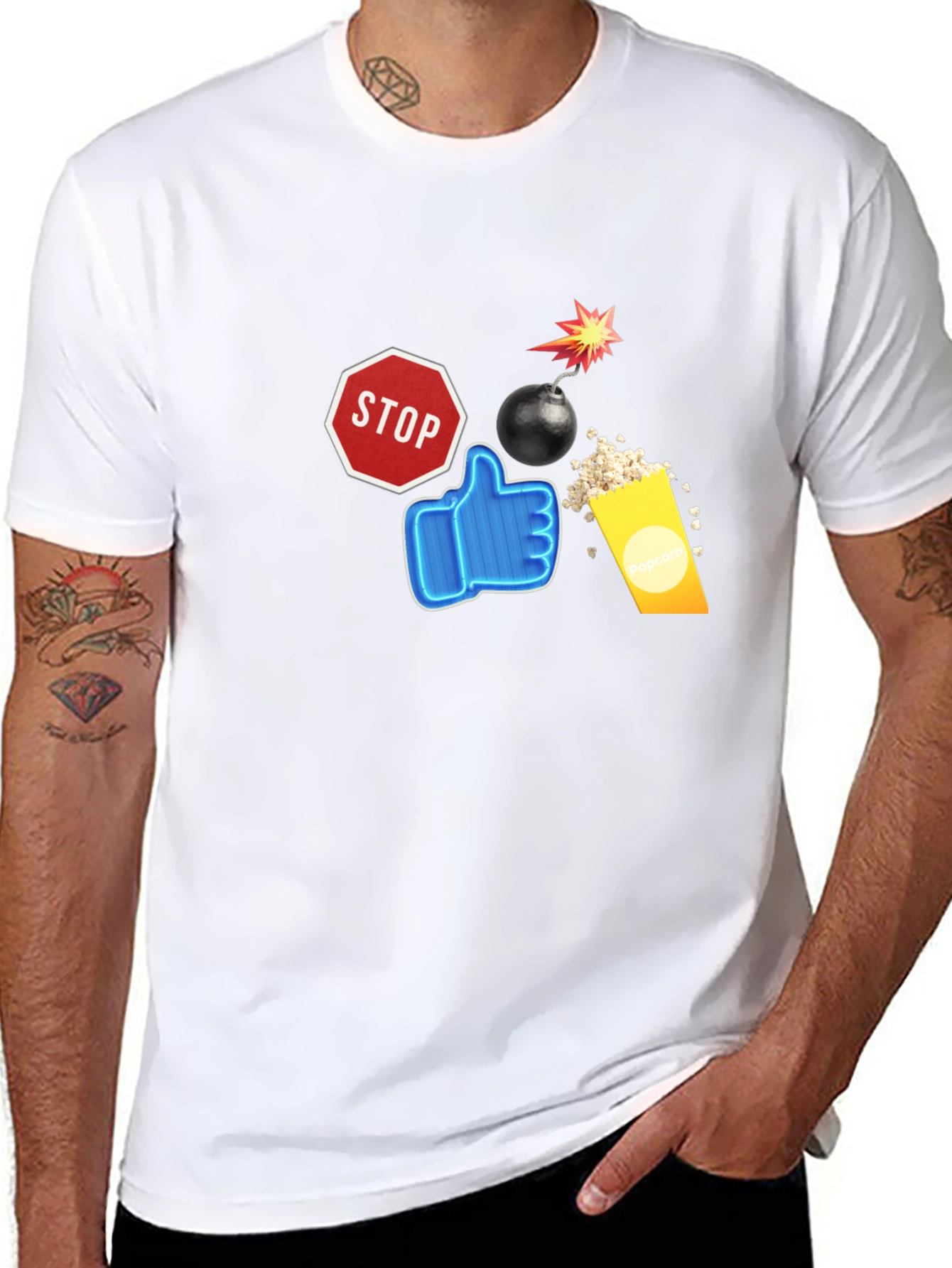 Stop Like Popcorn Bomb Black T-Shirt