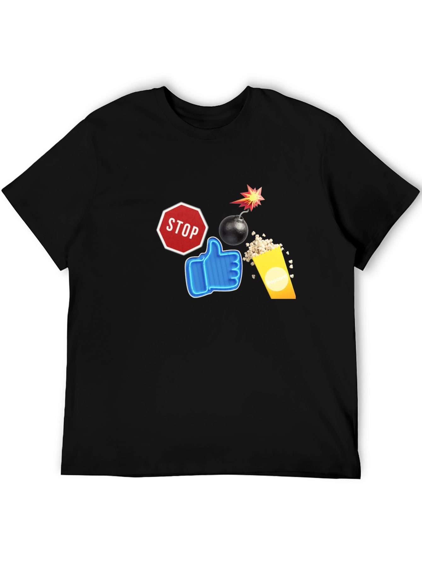 Stop Like Popcorn Bomb Black T-Shirt