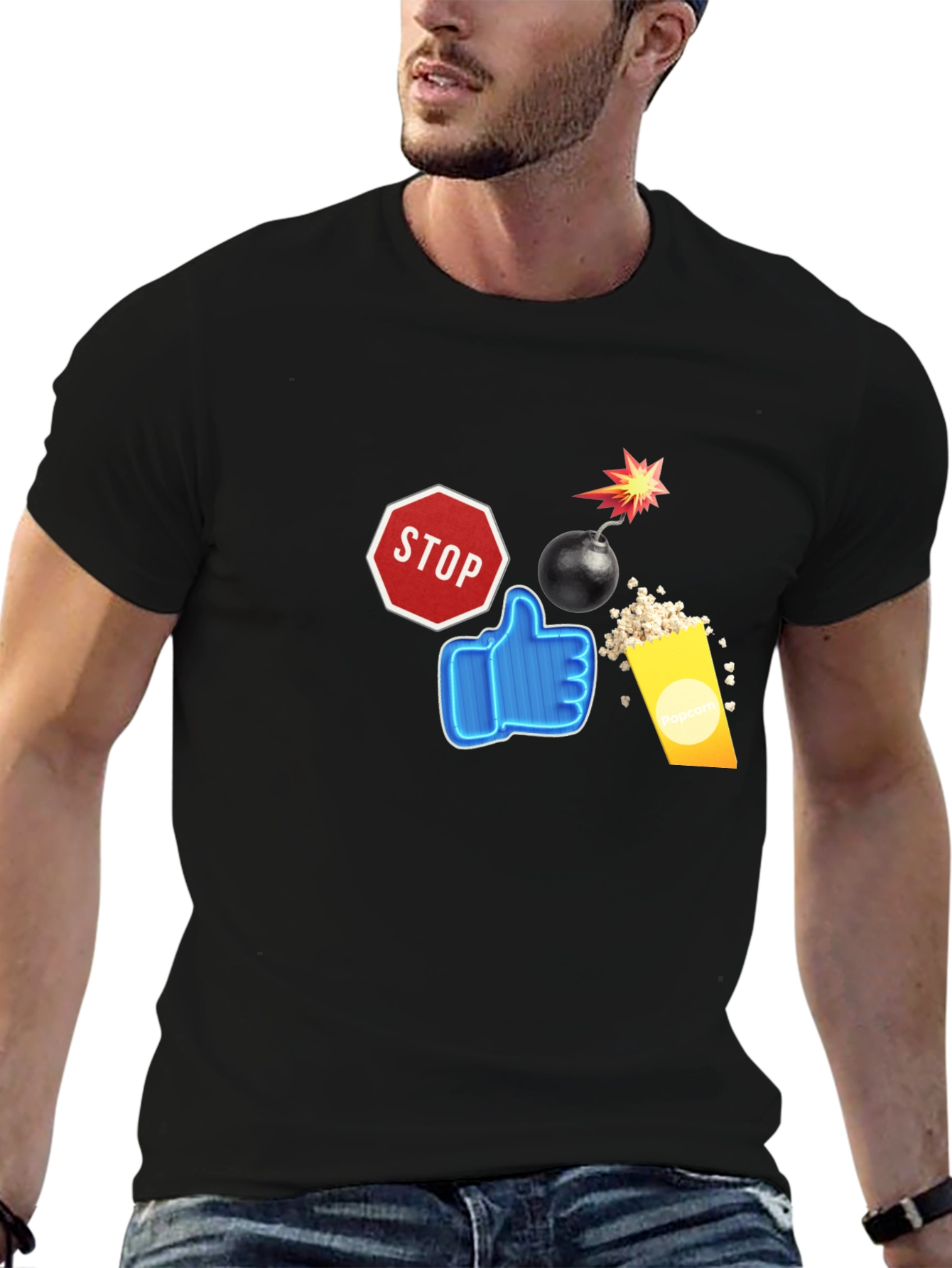 Stop Like Popcorn Bomb Black T-Shirt