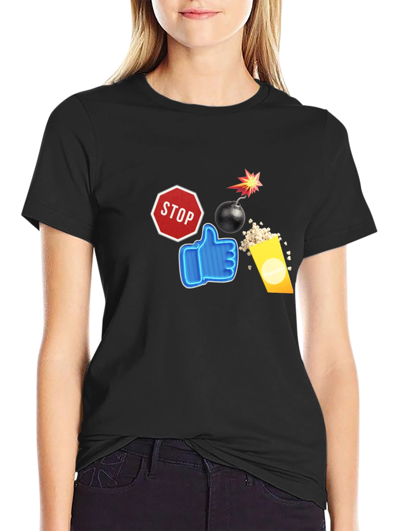 Stop Like Popcorn Bomb Black T-Shirt
