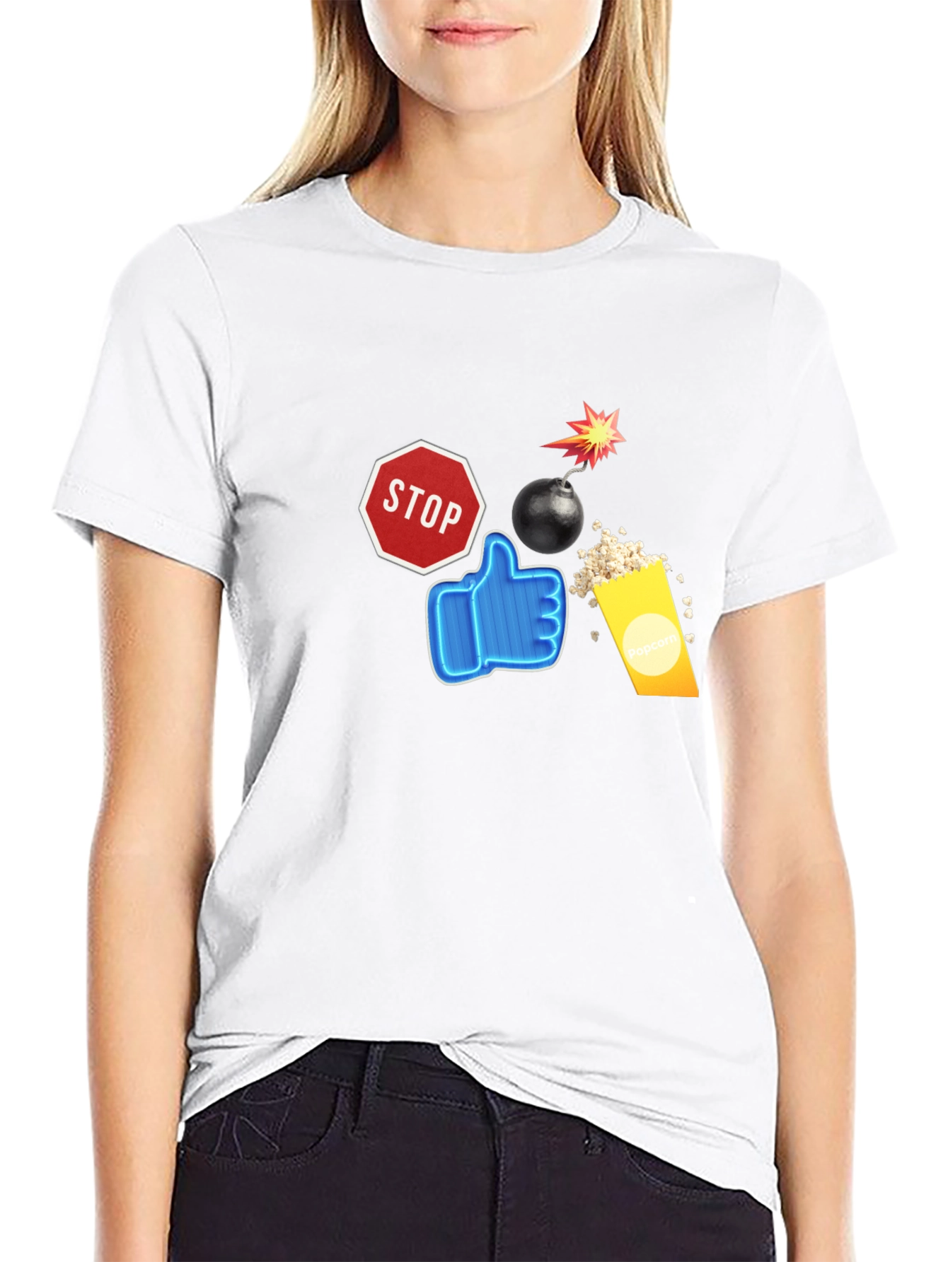 Stop Like Popcorn Bomb Black T-Shirt