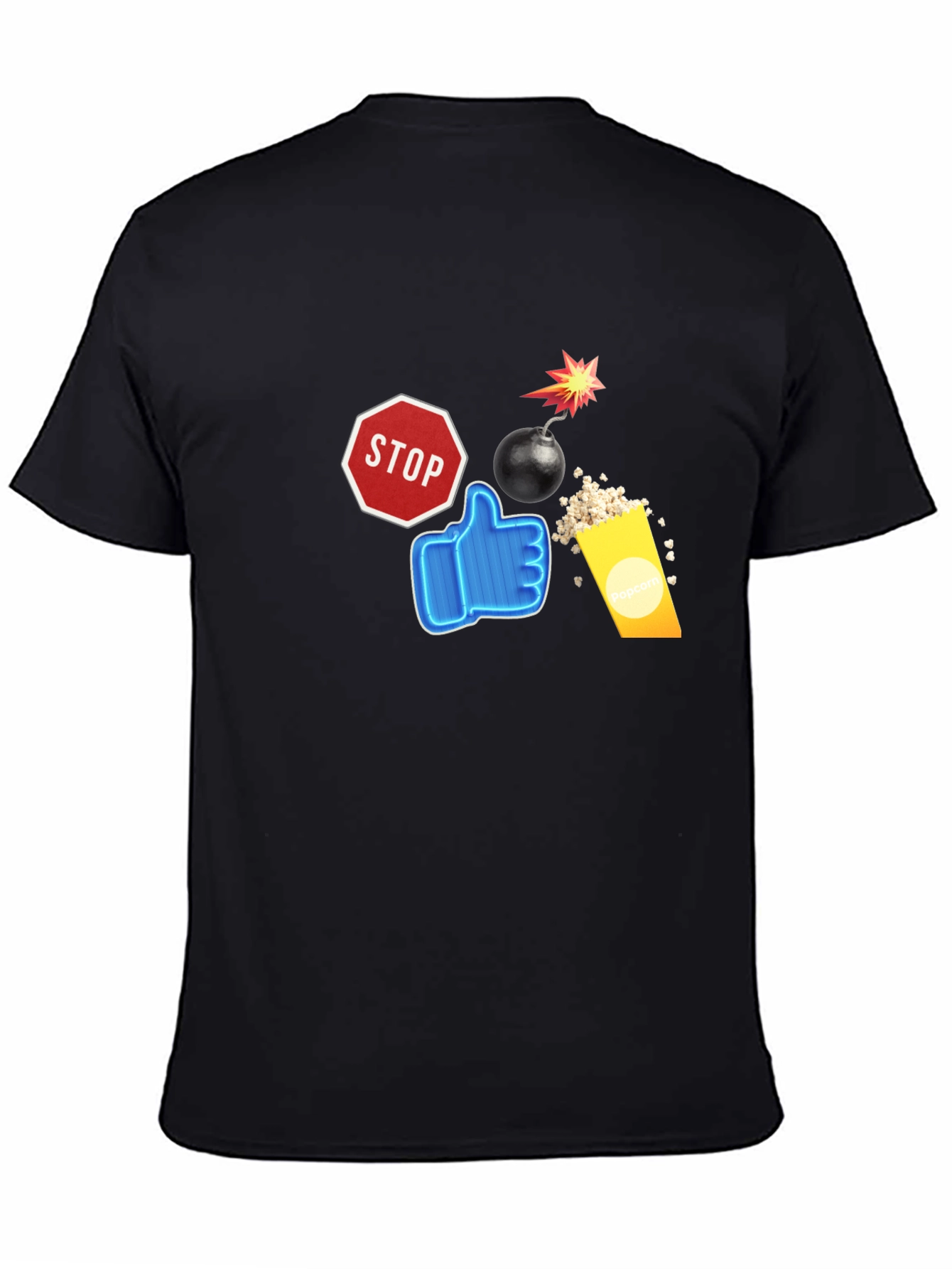 Stop Like Popcorn Bomb Black T-Shirt