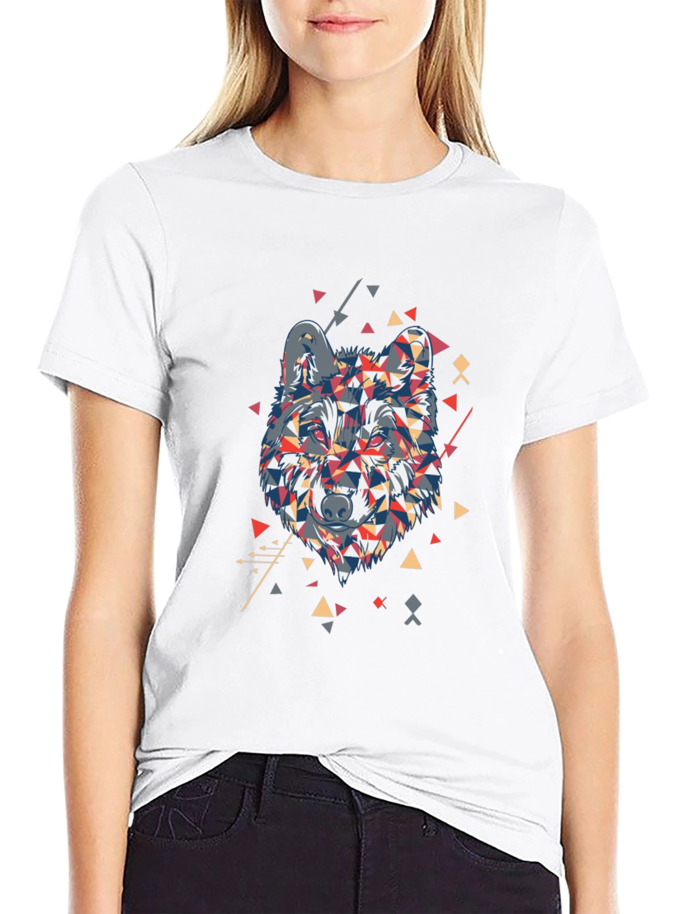 Geometric Wolf Graphic Print Mens Black T-Shirt