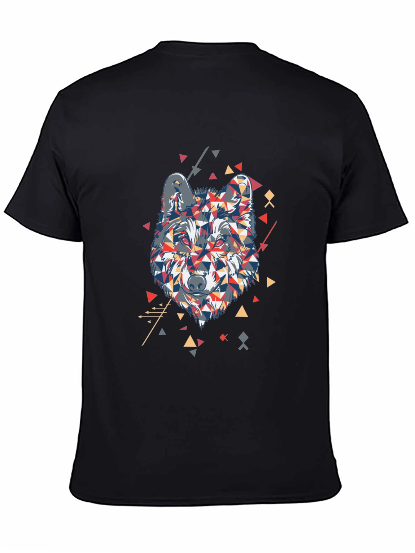 Geometric Wolf Graphic Print Mens Black T-Shirt
