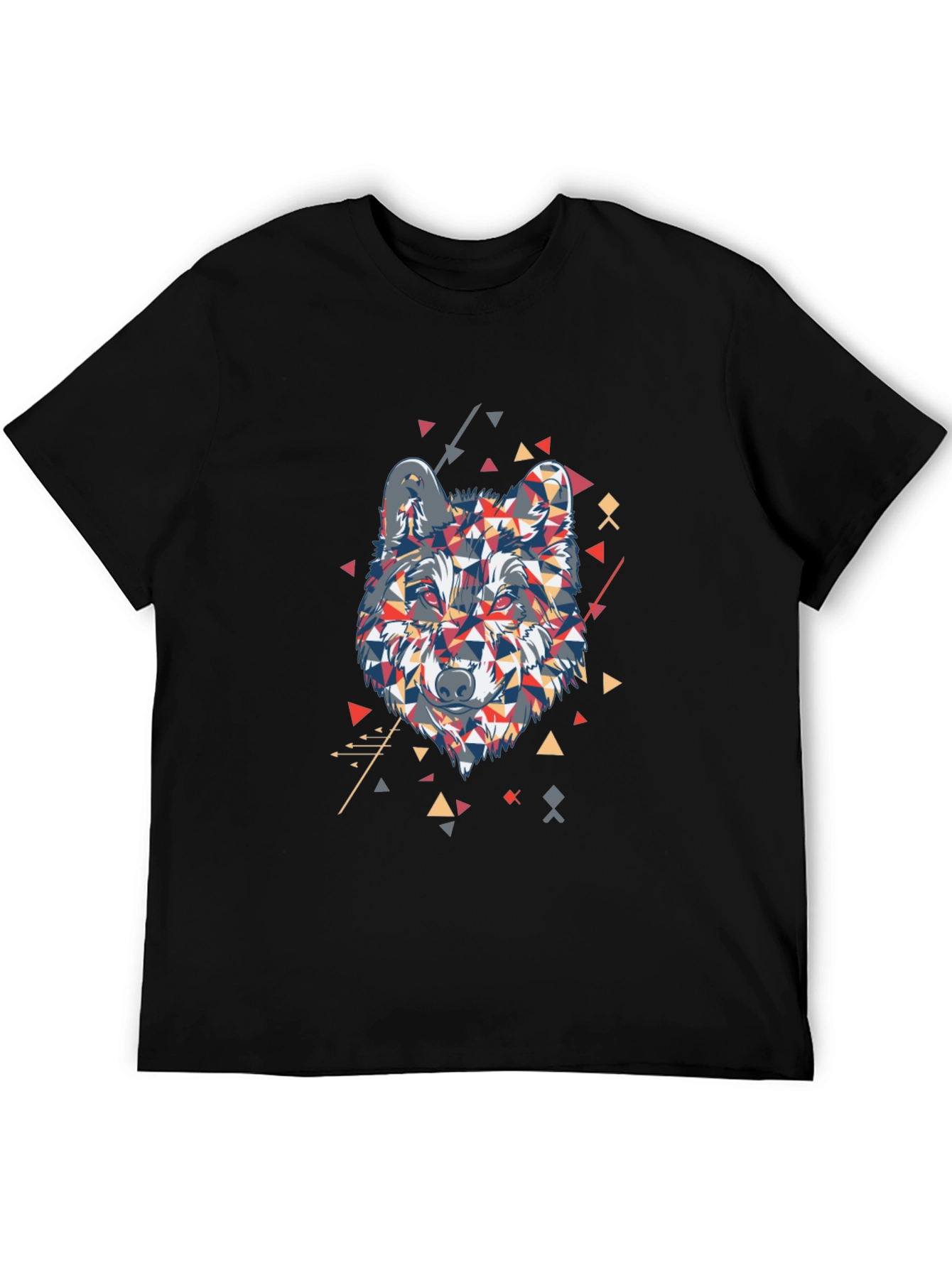 Geometric Wolf Graphic Print Mens Black T-Shirt