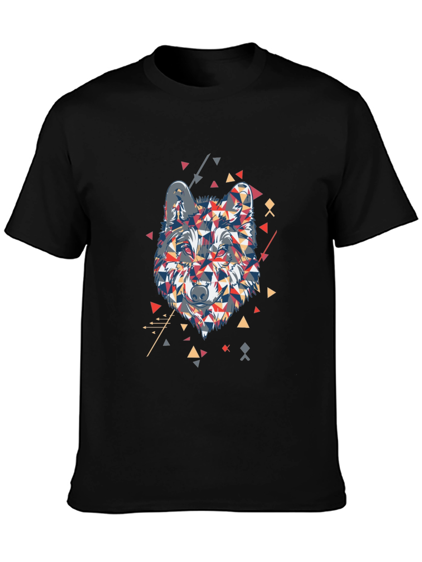 Geometric Wolf Graphic Print Mens Black T-Shirt