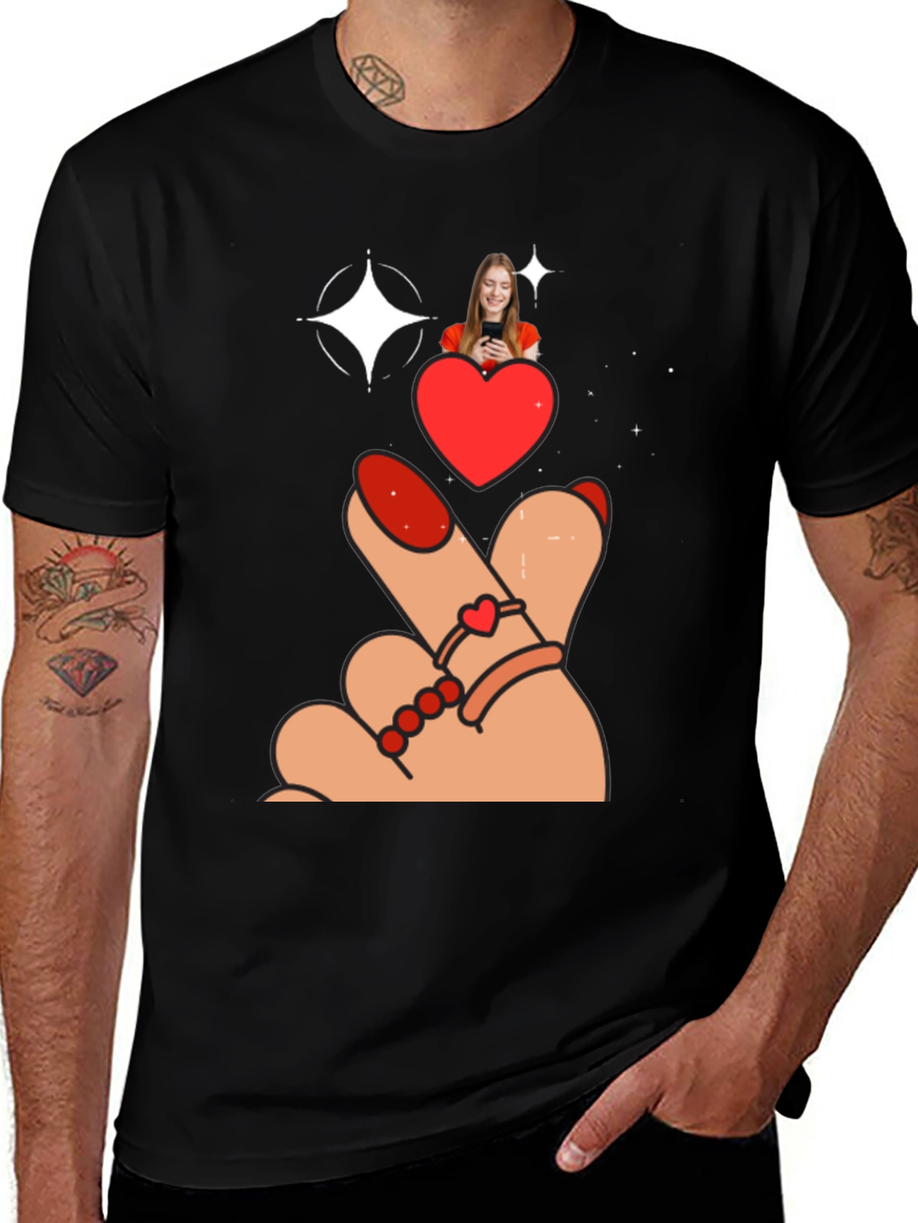 Heart Sign Graphic Tee - Stylish Black T-Shirt