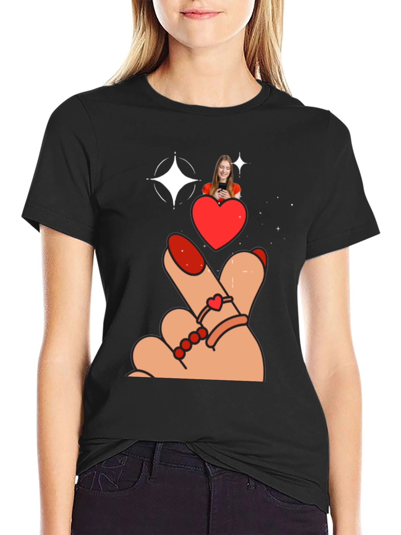 Heart Sign Graphic Tee - Stylish Black T-Shirt