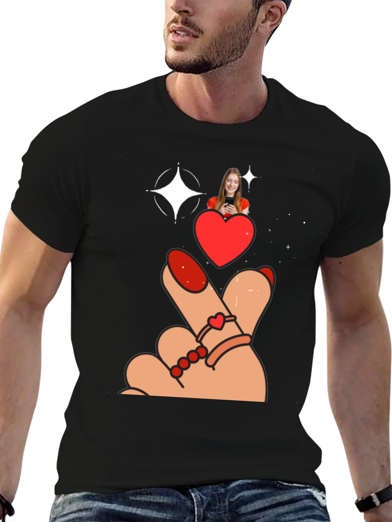 Heart Sign Graphic Tee - Stylish Black T-Shirt