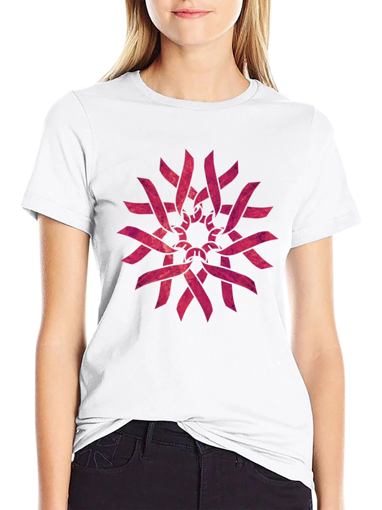 Geometric Ribbon Pattern Black T-Shirt