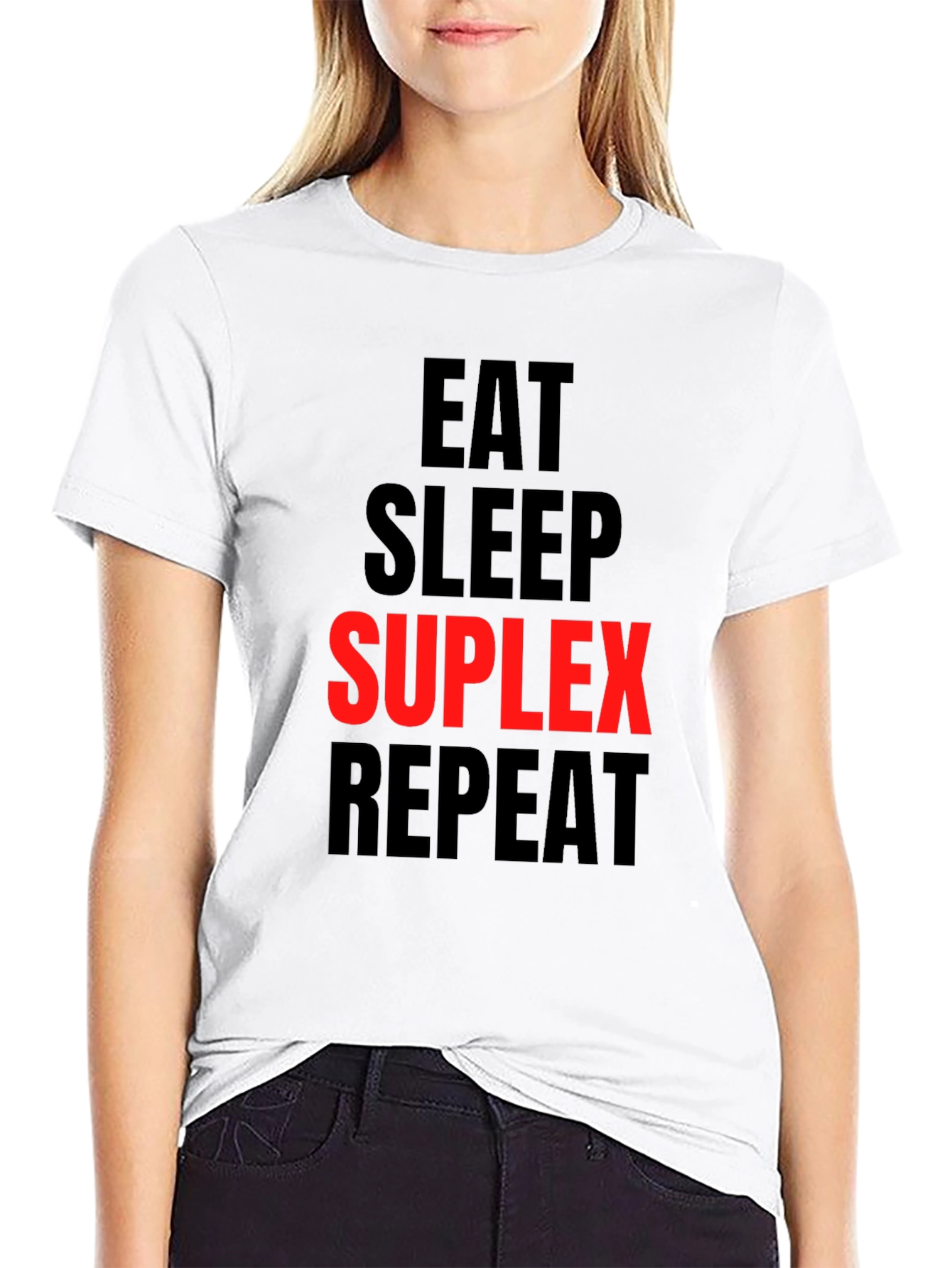 Eat Sleep Suplex Repeat Black Graphic Tee