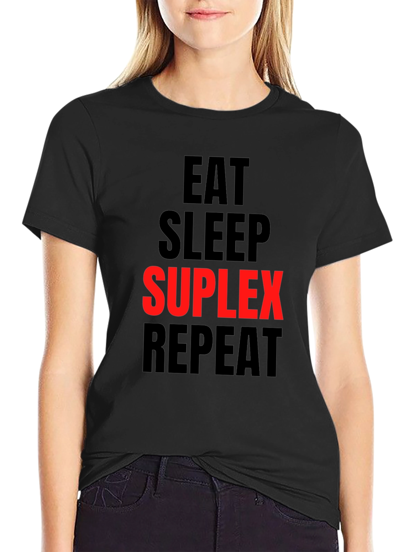 Eat Sleep Suplex Repeat Black Graphic Tee