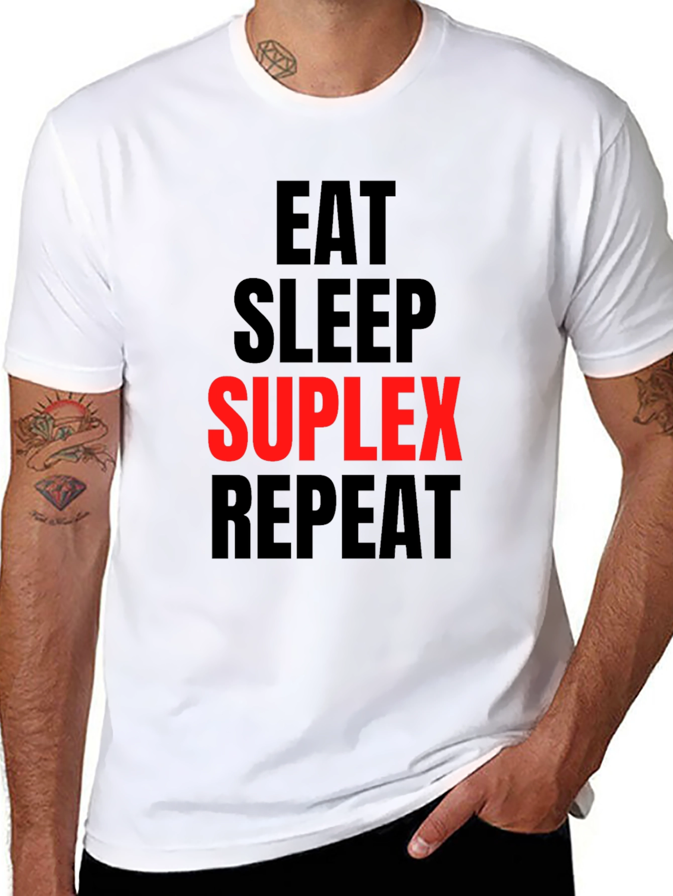 Eat Sleep Suplex Repeat Black Graphic Tee