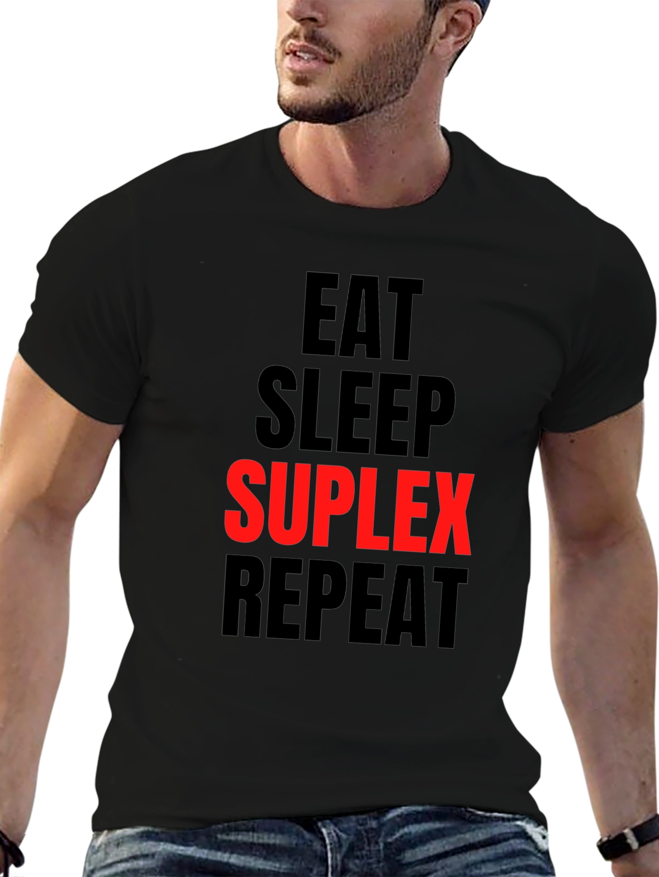 Eat Sleep Suplex Repeat Black Graphic Tee
