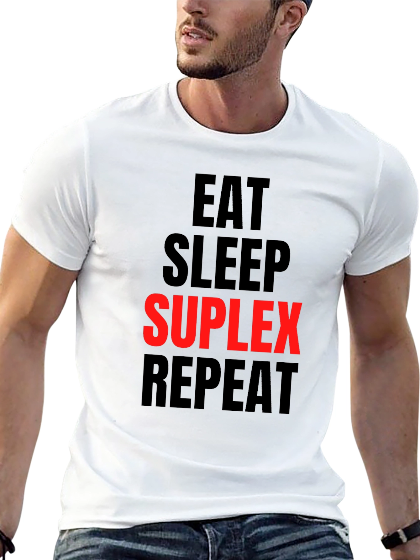 Eat Sleep Suplex Repeat Black Graphic Tee