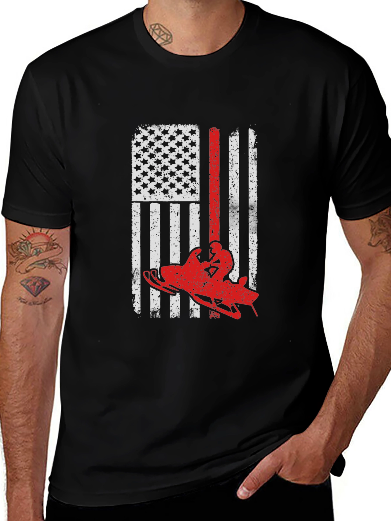 Snowmobile American Flag Graphic Tee