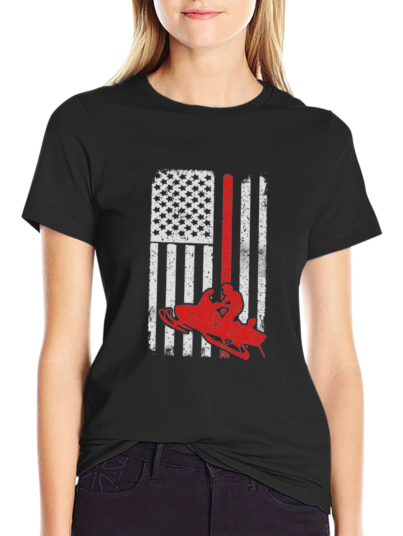 Snowmobile American Flag Graphic Tee