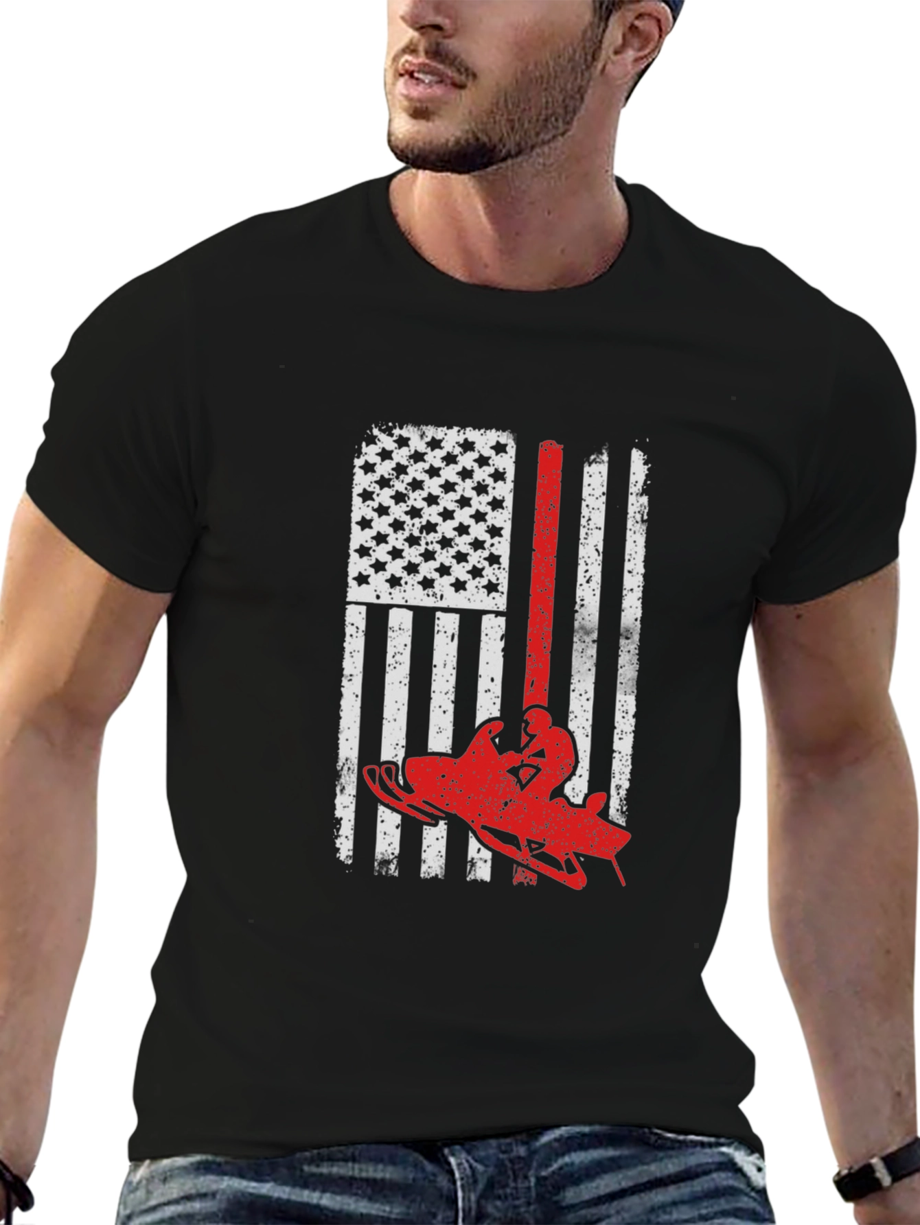 Snowmobile American Flag Graphic Tee