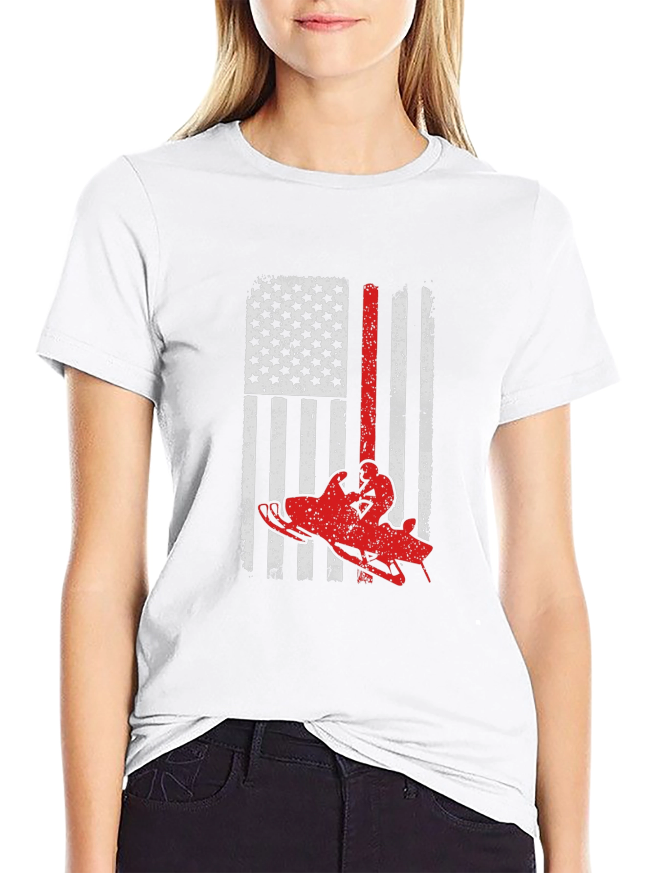 Snowmobile American Flag Graphic Tee