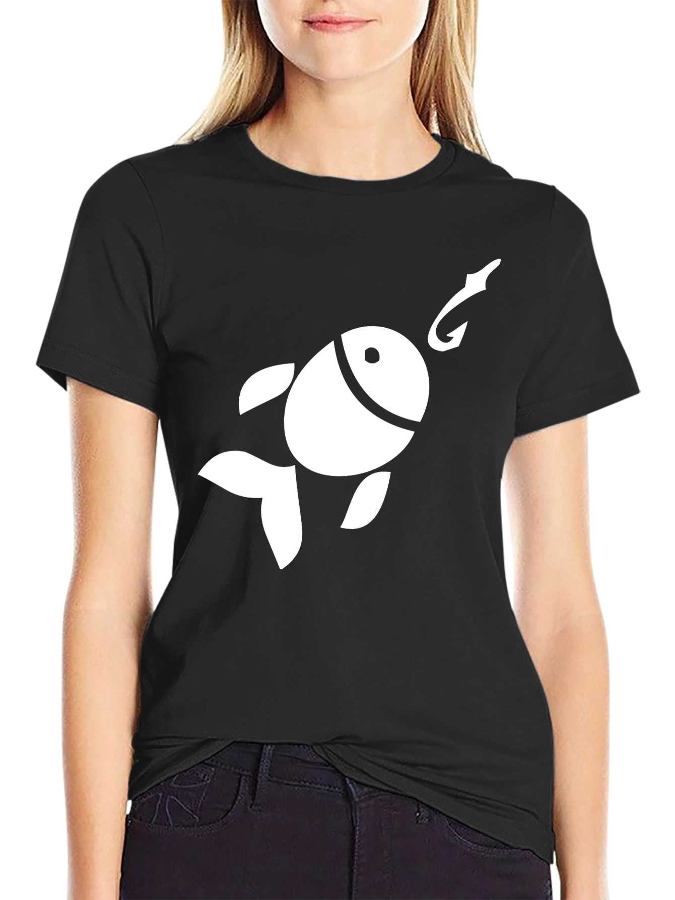 Funny Fish Hook Graphic T-Shirt - Black