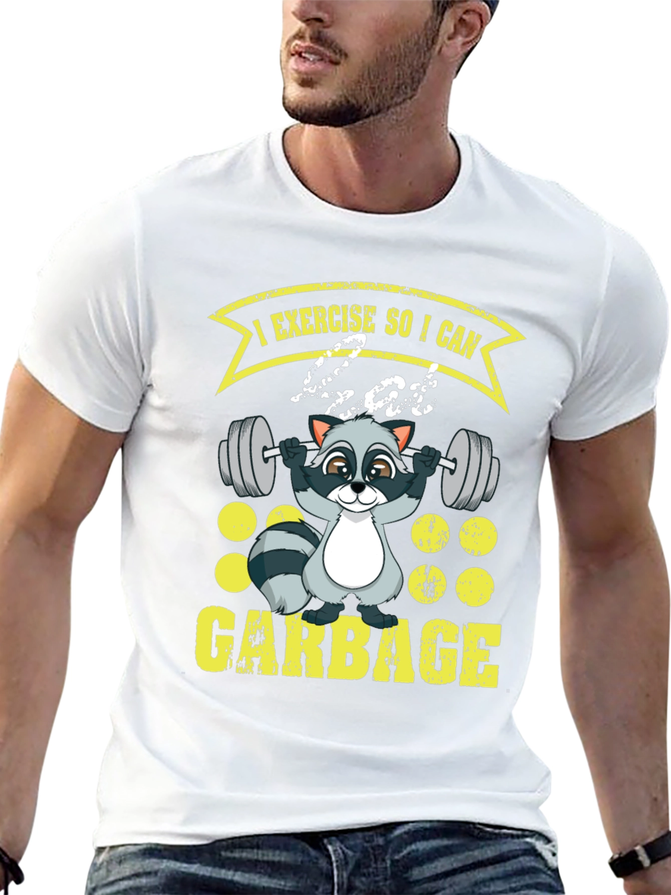Funny Raccoon Weightlifting Graphic T-Shirt