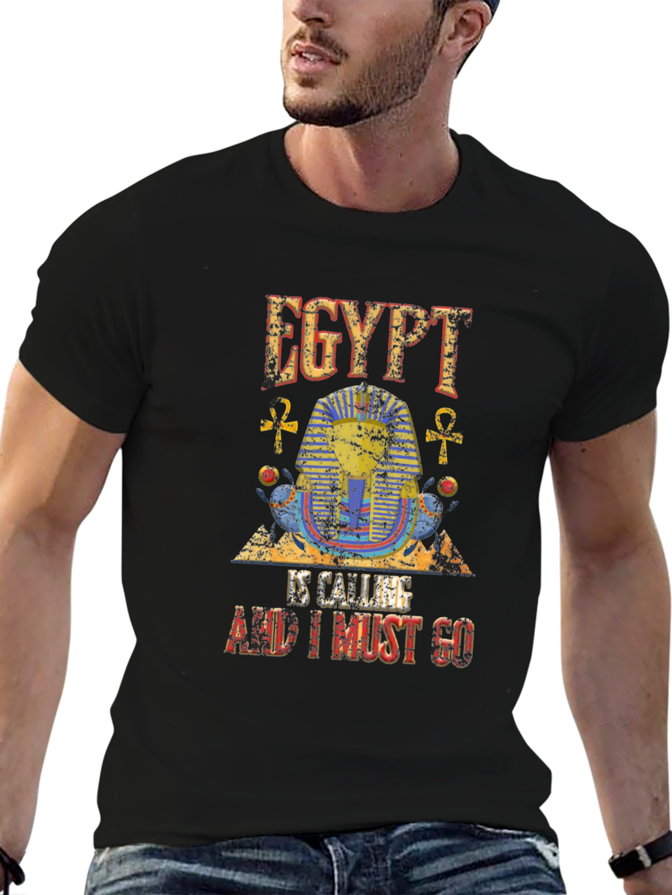 Egypt Calling Graphic Tee - Black Cotton T-Shirt