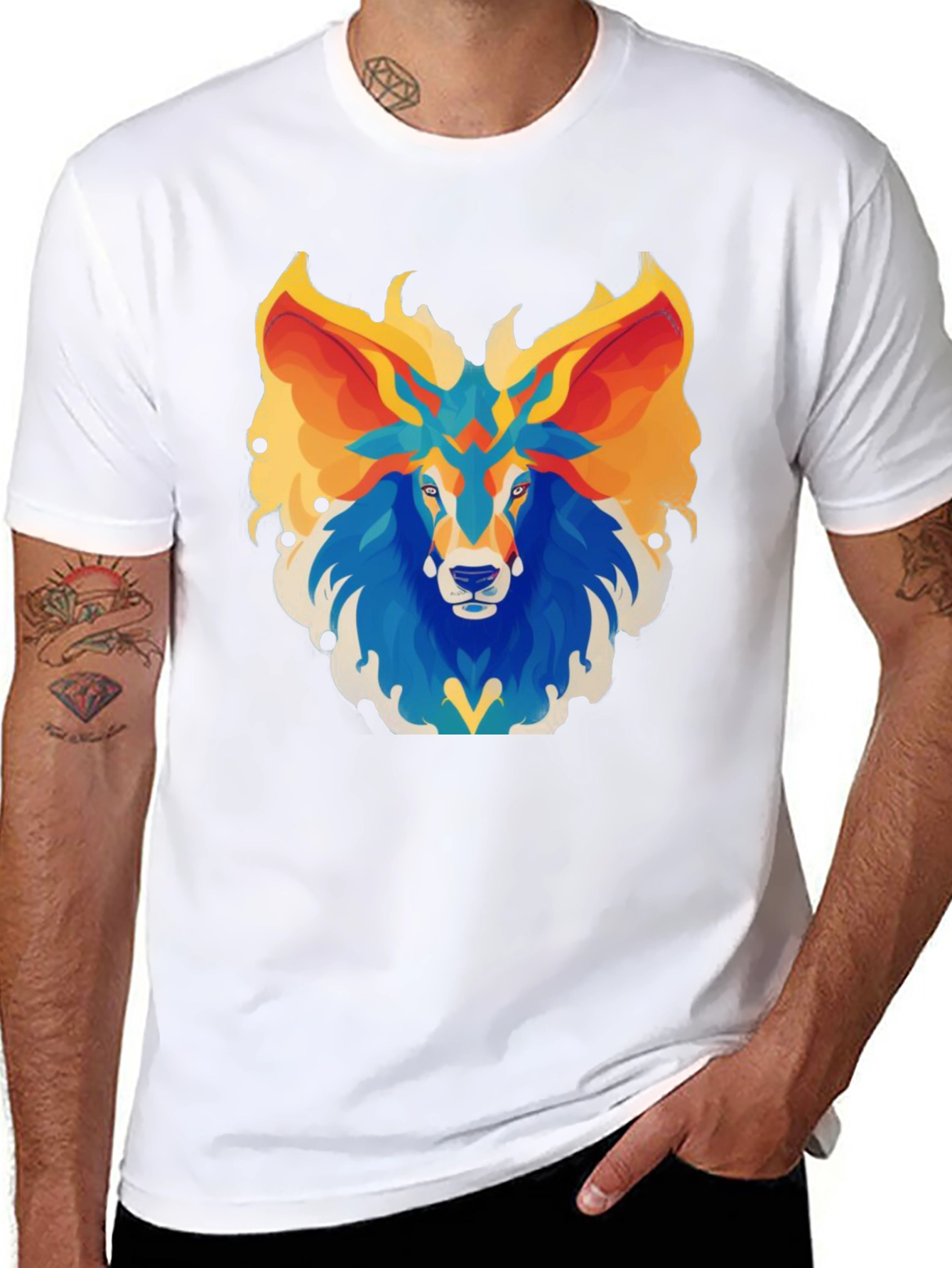 Abstract Lion Graphic Tee - Black Cotton Blend
